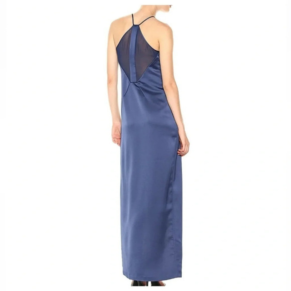 🏷️ NWT Halston Heritage Mesh Back V-Neck Satin Slip Evening Gown - Picture 5 of 13